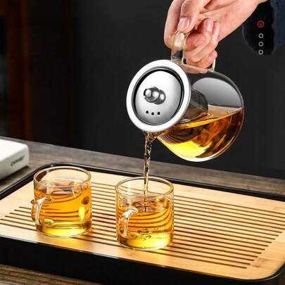 1 pieza Tetera de vidrio con infusor de acero inoxidable, tetera de vidrio borosilicato resistente al calor para té de hojas sueltas