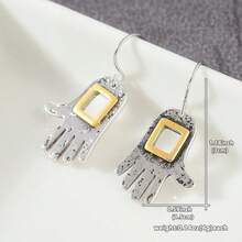 Vintage Square Hollow Dual-Tone Palm Shaped Hook Earrings, Fashionable Jewelry Accessory For Festivals And Parties (Silver) - Two Tone - View 3