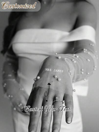 1 Pair Custom Wedding Bride Pearl Gloves, Personalized Bridal Gloves With Name And Date,Women's Long Mesh Tulle Gloves,Elegant Handmade Bride Accessory Can Be Applied To Different Occasions,Such As Engagement,Anniversary,Evening Party,Dance Party,Bridal Ceremony,Opera Performance,Dress-Up Party,Birthday,New Year,Christmas