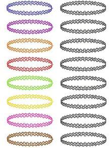 12件/18件装时尚纹身颈链，复古哥特风弹力多色项圈套装（女士款） - 彩色 - 查看 13