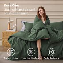 Bedsure Mother's Day 100% Washed Cotton Duvet Cover - Minimalist Cotton Duvet Cover Set Linen Like, For Spring Decor, Room Decor, Home Decor, Mothers Day Gift - ô liu xanh - Xem 6