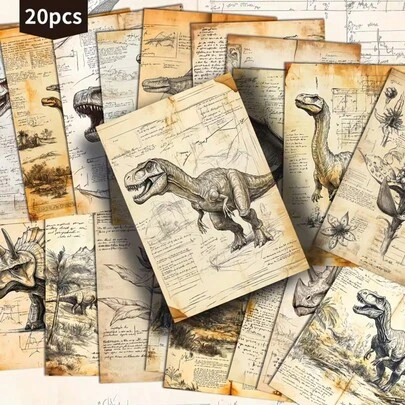 Postales de dinosaurios vintage JAIIMAN, paquete de 20 - Postales con bocetos de dinosaurios jurásicos vintage, 4x6 pulgadas, ilustraciones retro prehistóricas, tarjetas decorativas coleccionables para scrapbooking y manualidades, papel para diarios de chatarra