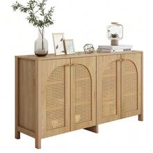 Modern Sideboard In Minimalist Style 4-Rattantür, Metallgriff Einfaches Buffetschrank Für Esszimmer, Wohnzimmer, Küche (Naturholz) - Maroon - View 5