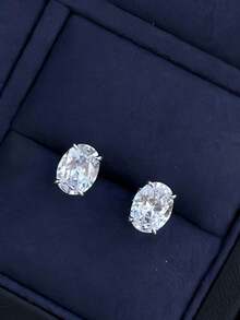 1 Đôi bông tai bạc Sterling tinh tế, bông tai nữ mạ vàng đính đá Zirconia, thiết kế sang trọng nhẹ nhàng và đa năng, quà tặng ngày Valentine. - Bông tai đá cabochon 1 carat - Xem 9
