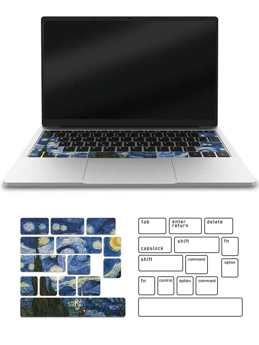 Bộ tem dán bàn phím họa tiết bầu trời sao Van Gogh, tem bảo vệ phím cá nhân hóa cho laptop, bề mặt mờ, nghệ thuật, tem trang trí tự làm, chống nước, chống bụi, chống trầy xước, tương thích với Apple A1369/A1466 - Xem 1