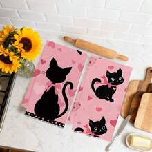 Kitchen Towels With Black Cat Patterns. The Size Is 40 * 60 Centimeters. Suitable For Use As Kitchen Decoration Or A Great Gift. They Can Be Used For Cleaning And Drying Items, As Well As For Home Decoration. Suitable For Various Purposes In Kitchens And Restaurants, It Is An Ideal Kitchen Utensil. - Multicolor - View 11