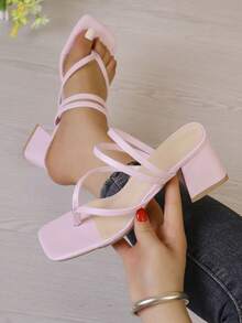 Dép xăng đan kiểu Pháp gót dày mới năm 2026, giày nữ thần, dép lê mùa hè gót trung bình. - Hồng - Xem 6