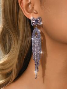 1 Đôi bông tai pha lê lấp lánh thời trang dành cho cô dâu, kiểu dáng tua rua, trang sức cao cấp phù hợp cho đám cưới, tiệc tối sang trọng và những bộ váy dạ hội cao cấp., Mùa hè, Trang sức - bông tai - Xem 7