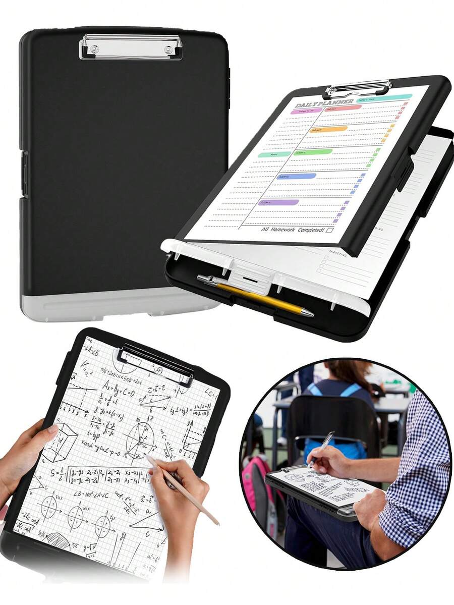 1pc Large Capacity File Storage Box - Personalized A4 Size, With Clipboard, Storage Function Clipboard, Nurse Essential, Pen Holder, File Clip, File Storage Box, 2-In-1 Learning Material Storage Box - Ultimate Organization And Information Classification - Office Desk Accessory, School Supplies