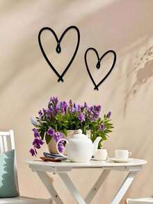 2pcs Set Minimalist Metal Double Heart Wall Decor, Black Iron Hollow Heart Shaped Wall Art Sculpture, Modern Minimalist Style Wall Hanging Suitable For Bedroom, Living Room, Entryway, Home, Outdoor Yard Decoration, Perfect Romantic Gift For Valentine's Day, Wedding, Anniversary, Christmas And New Year, Couples, Wedding And Housewarming - Black - View 6