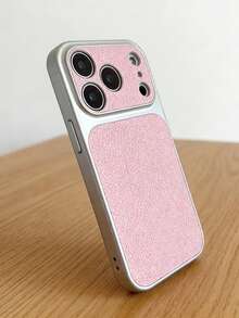 1pc Fashion Litchi Leather Texture Large Window Phone Case, Compatible With IPhone 17 17 Pro Max, 17 Pro, 16 Pro Max, 15, 14 Pro, 13, 12 Pro, 17, With Camera Protection, Matte Soft Anti-Drop Protective Cover - Pink - View 4