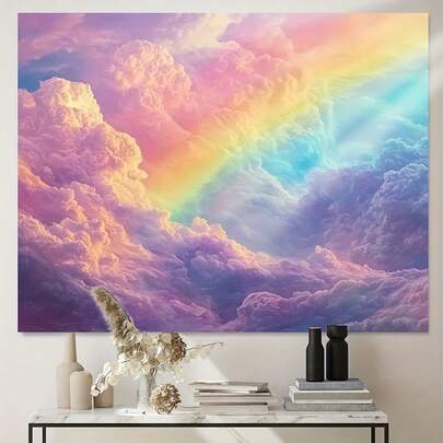 1pc Vibrant Rainbow Cloud Wall Hanging, Colorful Weather Scenery Wall Decor, Made Of Polyester Fabric, Suitable For Room, Office Decoration