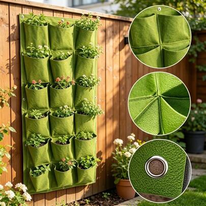 Túi trồng cây treo nhẹ, hiện đại với 18 ngăn, phù hợp sử dụng trong nhà và ngoài trời. Lý tưởng cho ban công, sân hiên, trồng rau và làm vườn. Túi trồng cây ban công.