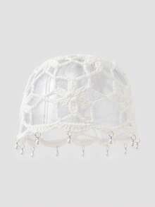 1 chiếc mũ len móc hoa nhỏ gọn, thời trang mùa xuân/thu dành cho nữ, có mặt dây chuyền ngọc trai rỗng, thích hợp để đội hàng ngày vào mùa xuân, hè và thu. - A - Xem 7