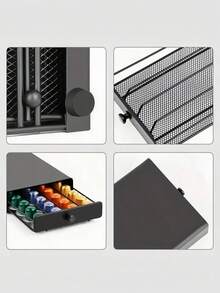 Drawer-Style Coffee Capsule Organizer – Black Metal Capsule Organizer With Sliding Drawer, Holds Up To 40 Capsules, Space-Saving, Suitable For Kitchen Coffee Countertops. - Multicolor - View 8