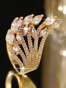 1pc Luxury Wing Cubic Zirconia Wedding Rings, Statement Multilayer Streamlined Ring For Dinner Party, Banquet, Red Carpet Look, Anniversary Jewelry Gift - Yellow Gold - View 8