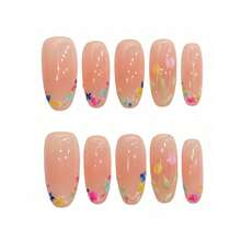 10 piezas de uñas postizas hechas a mano con diseño de flores secas en rosa nude para primavera y verano - Rosa Pálido - Ver 8