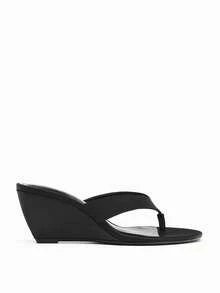Sandal đế dày nữ mới năm 2026, màu trơn, quai chéo, cao gót kiểu xỏ ngón, chất liệu satin đen, phù hợp cho công sở và tiệc tùng. - màu đen - Xem 3