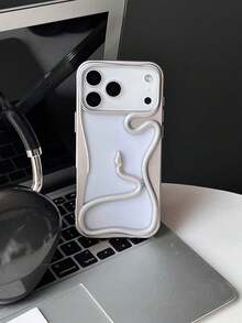 新款高端创意镂空电镀小蛇图案手机壳，兼容苹果 11/12/13/14/15/16/17 Pro/Pro Max 和三星 Galaxy S22/S23/S24/S25 Ultra，时尚个性化防摔保护套 - 銀色 - 查看 2