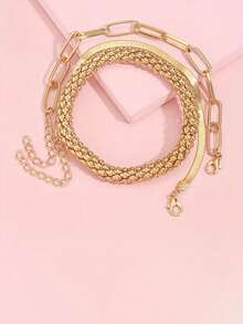 1 Set Luxury Minimalist Metal Snake Bone Popcorn Oval Chain Layered Bracelet, Gold Color, Women's Commute Daily Jewelry - Gold - View 8