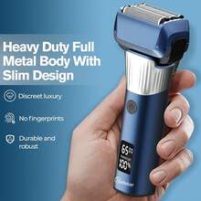 Máy cạo râu điện 1 chiếc kèm 5 đầu cạo, màn hình hiển thị kỹ thuật số, thân máy hợp kim chống nước, máy tỉa râu kiểu rung cho nam giới, cạo khô và ướt. - Nhiều màu - Xem 6