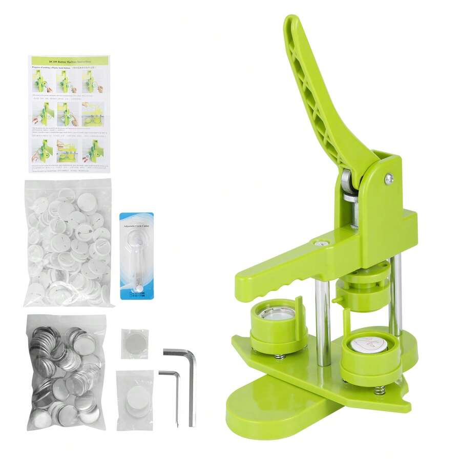 DIY Button Maker Machine 25mm (1 Inch), Installation-Free Badge Press Machine With Rotary Mould & Circle Cutter, 100pcs Button Parts & Films, Portable Badge Maker Kit For Personalised Gifts, Schools - Green - View 1