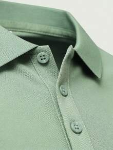 Camisa polo de manga corta para hombre de unicolor, estilo casual para uso diario, viajes al aire libre y trabajo, regalo perfecto para novio o esposo - Verde - Ver 6