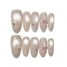10Pcs Oval Glass Beads Cat Eyes Fake Nails Hand-Made For Party Wedding Daily Use - Pink - View 12