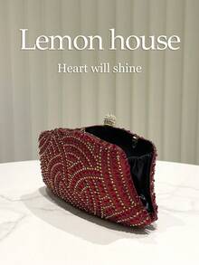 1 chiếc ví cầm tay màu đỏ tía bóng bẩy, đính pha lê sang trọng, dây đeo vai bằng kim loại, túi xách thời trang dự tiệc, thích hợp cho các buổi dạ hội, đám cưới, tiệc tùng, quà tặng cho phụ nữ. - Màu Đỏ Sâu - Xem 7