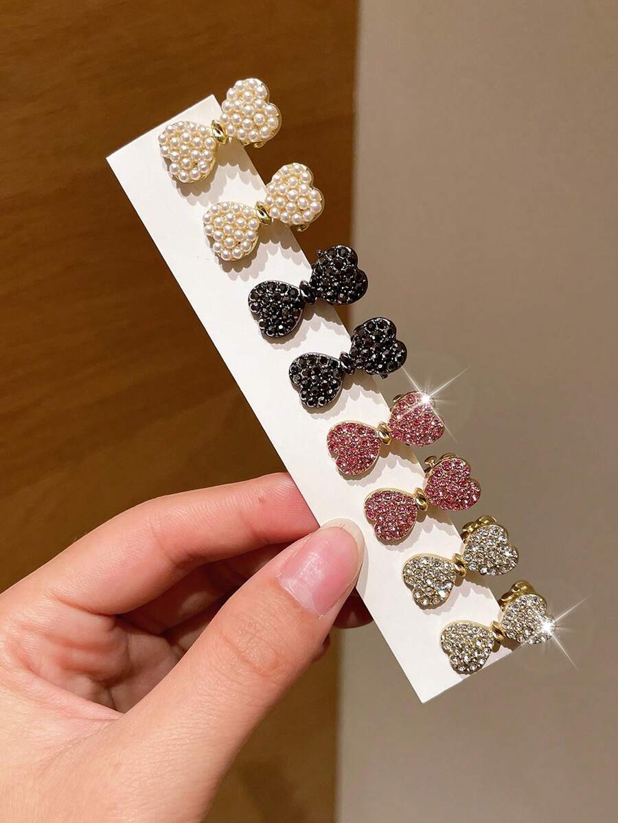 4/8pcs Delicate Mini Colorful Rhinestone Bow Hair Clips, Suitable For Side Bangs, Fringe, Gifts For Girlfriend, Suitable For Back To School, Dates, Beach Vacations, Daily Commute, Practical And Stylish Hair Accessories