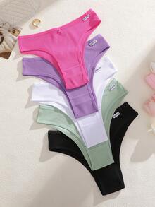 5pcs/Pack Women's Colorful Ribbed Comfortable Breathable Low-Waist Sexy Panties - Multicolor - View 4