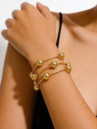 3pcs Vintage Chunky Gold Bracelet Set, European And American Style, Suitable For Women's Beach, Fashion Shooting, Holiday Decoration, Charm Jewelry Gift