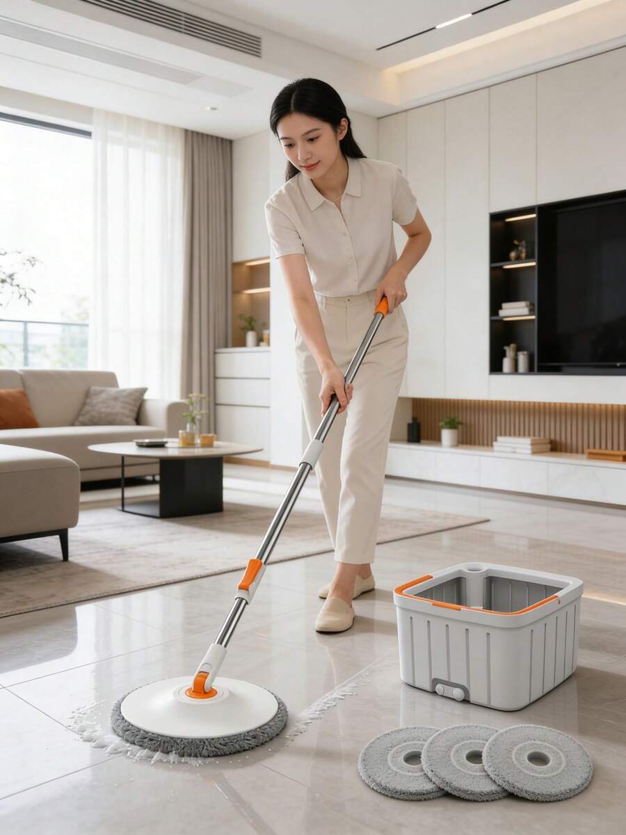 Virul Spin Mop Bucket Set Self-Wringing With Dual Compartment For Clean Dirty Water Separation Efficient Cleaning 3 Refills - 1 - 查看 1