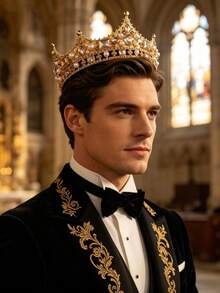 Baroque Style Silver Full Round Men's Crown, Luxury King's Headpiece For Groom & Formal Events - Multicolor - View 4