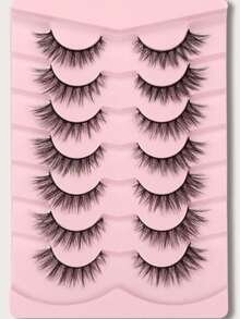 7 Pairs Natural Criss-Cross Thick & Curly False Eyelashes - Black - View 4