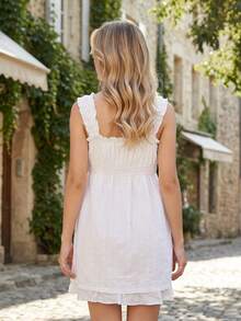 Women Summer Sleeveless Dress Floral Embroidery Loose Party A-Line Dress For Beach Club Streetwear - 白色 - 查看 2