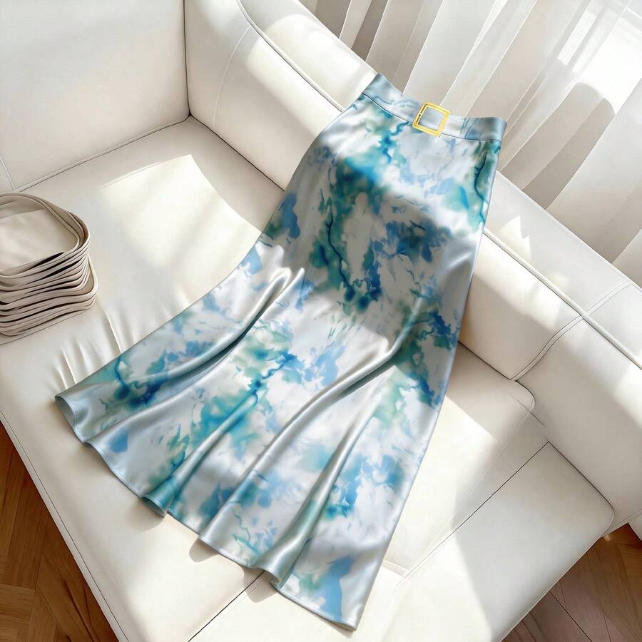 This Elegant Satin-Faced Multi-Functional Skirt Is The Perfect Choice For Spring Wear. It Is Very Suitable For Casual Outings, Travel, Parties, Valentine's Day, And Dates. (Belt Not Included) Summer