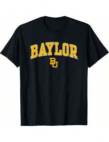 Casual Women's Black Round Neck Short Sleeve T-Shirt With Baylor Print Regular Length Slight Stretch Fabric - màu đen - Xem 1