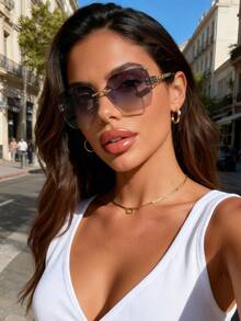 Visivana 1pc Frameless Vintage Plastic Sunglasses, Retro Slim Frame Eyewear For Street Style & Daily Outfits Elegent Modern - 1pc Transparent Purple Foot Purple Yellow Tablet - View 5