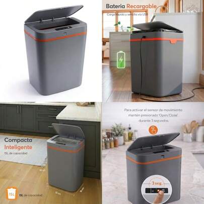 Archy Bote de Basura Cocina Inteligente 15L con Sensor Basurero Baño Automatico y resistente Cierre Suave y silencioso Recargable Ideal para oficina Cubo de Basura (ILJ998