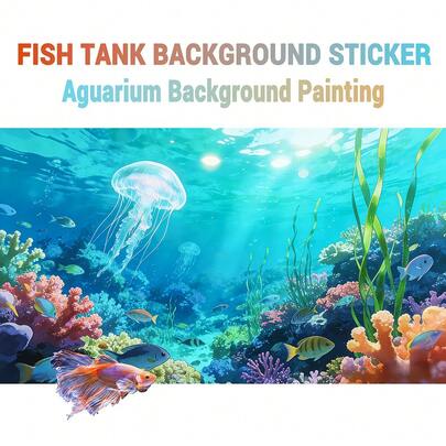 Tranh phong cảnh dưới nước hoạt hình, tranh nền bể cá, hình dán nền bể thủy sinh, hình dán nền môi trường sống của bò sát, mặt trước tự dính, trang trí bể cá, trang trí bể thủy sinh