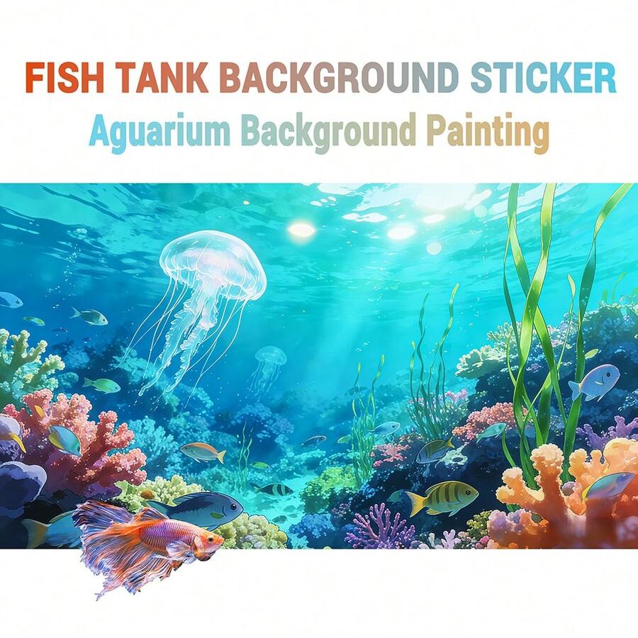 卡通水下景观,鱼缸背景画,水族箱背景贴纸,爬行动物栖息地背景贴纸,正面自粘,鱼缸装饰,水族箱装饰 - A - 查看 1
