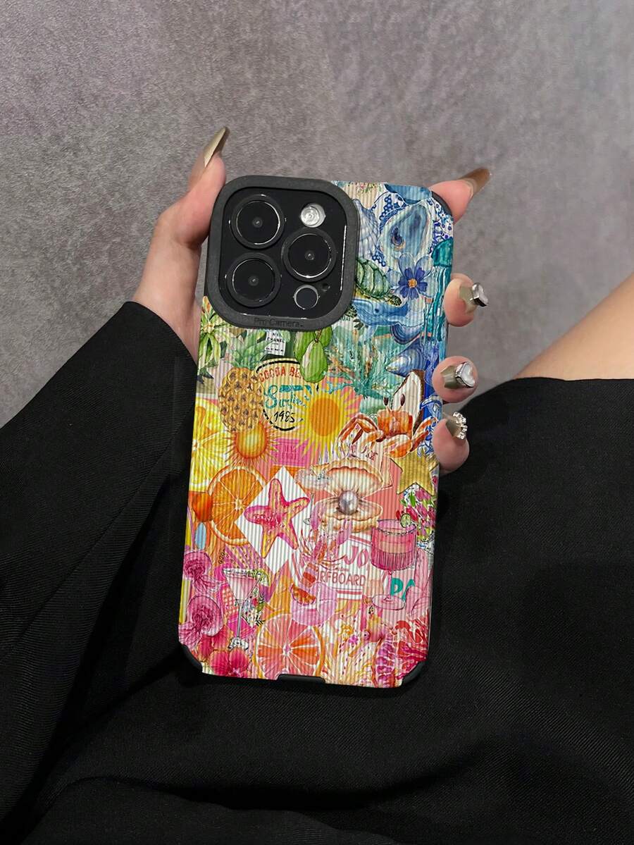 Ocean Summer Fruit & Ocean Collage Pattern Colorful Shockproof Full Coverage TPU Soft Phone Case For IPhone 17/17 Pro/17 Pro Max/16/16 Pro/16 Pro Max/15/15 Pro/15 Pro Max/14/14 Pro/14 Pro Max/13/13 Pro/13 Pro Max/12/12 Pro/12 Pro Max/11/11 Pro/11 Pro Max, Fashionable Vacation Style - Multicolor - View 1