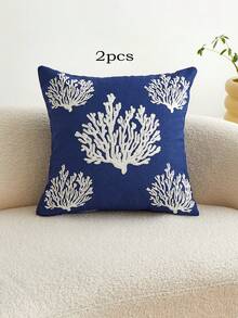 All Seasons Seaside Style Outdoor Waterproof Fabric Coral Embroidery Pillow Cover For Home Decor - Navy Blue - View 17
