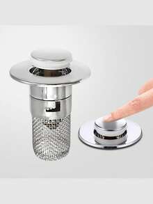 1个带过滤篮的弹出式浴室水槽排水器 - 防异味、耐用塑料材质，按压式弹簧芯，适用于洗脸盆，包含网状过滤器，圣诞装饰 - 銀色 - 查看 5