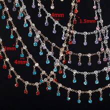 Corrente de 1 metro com strass de vidro brilhante multicolorido em formato de garra, pingente de contas, corrente de cobre com borla, ideal para confecção de colares, pulseiras e decoração de roupas. - corrente de cobre faça você mesmo - Ver 7
