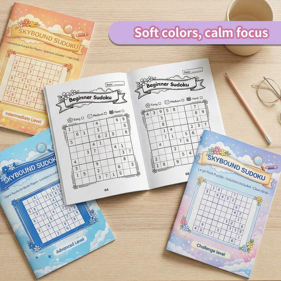 Sổ tay học Sudoku, nhật ký ghi chép logic số với các trang câu đố từ cấp độ cơ bản đến nâng cao, thích hợp cho trường học, gia đình và sử dụng hàng ngày. - Nhật ký viết trò chơi ghép số - Xem 1