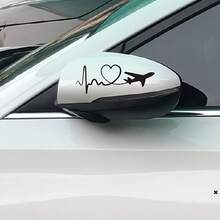 Heartbeat Airplane Vinyl Decal Sticker, 2D Flat Heart ECG Plane Sticker, Glossy Self‑Adhesive Decor For Car Rear Window, Motorcycle, SUV, Bumper, Laptop, Water Bottle, Travel Lover Gift - A - View 2