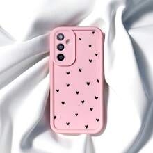 Heart Cute Black Heart Pattern Phone Case, Minimalist Ins Style, Aesthetic Black Heart Design, Matte Pink Lens Protector Frame, Step Edge, Full Body Shockproof Soft TPU Case, Anti-Fall Slim Protective Cover Compatible With Samsung Galaxy Honor MOTO - Multicolor - View 5