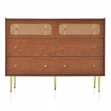 Chest Of Drawers With 6 Drawers, Rattan Sideboard/Display Cabinet For Bedrooms And All Living Areas, Walnut - 90cm High X 120cm Wide X 40cm Deep. - Redwood - View 11